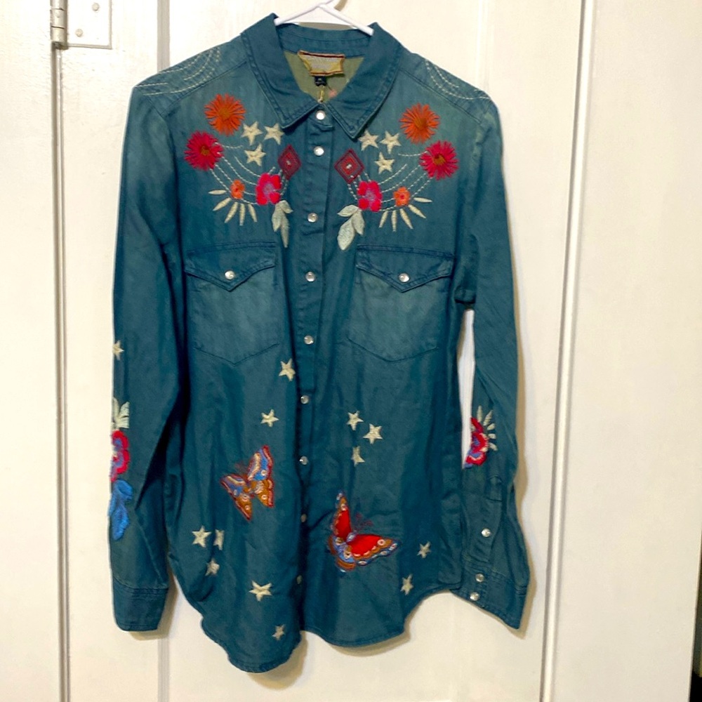 NEW JOHNNY WAS mika denim pocket shirt in denim blue